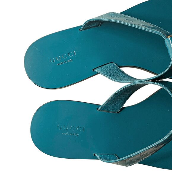 Gucci Microguccissima Patent Leather Interlocking GG Thong Sandals EU 36.5 Blue - Picture 9 of 13